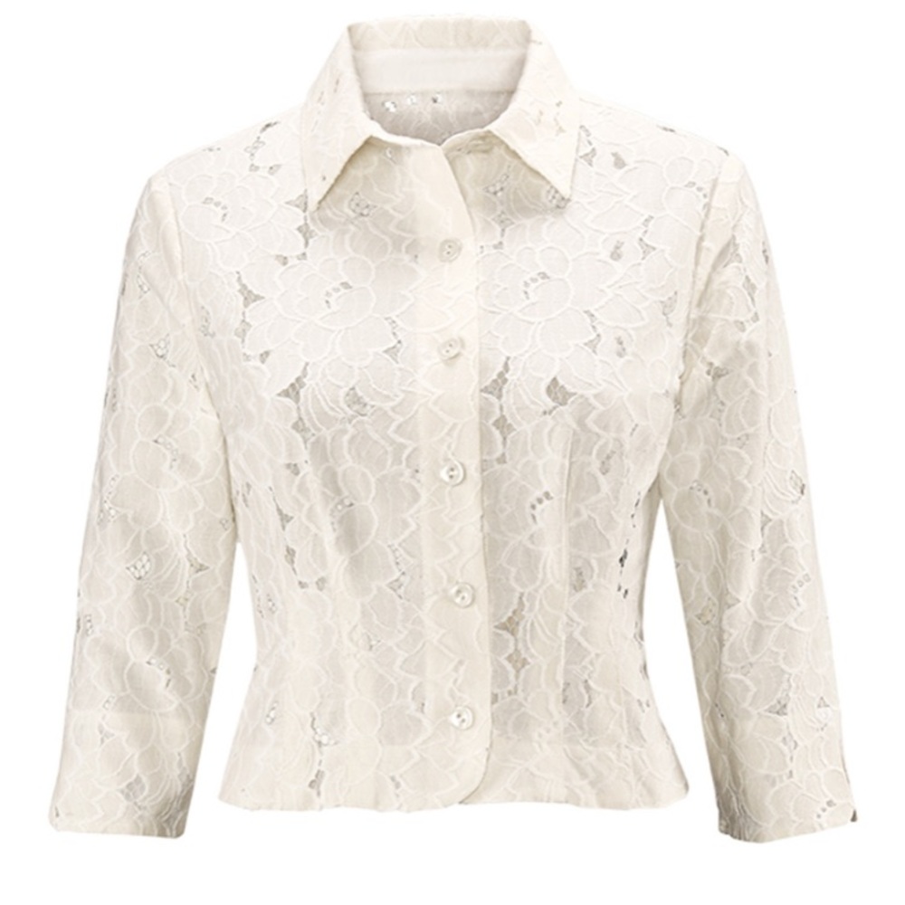 CAbi Ivory Floral Lace Blazer